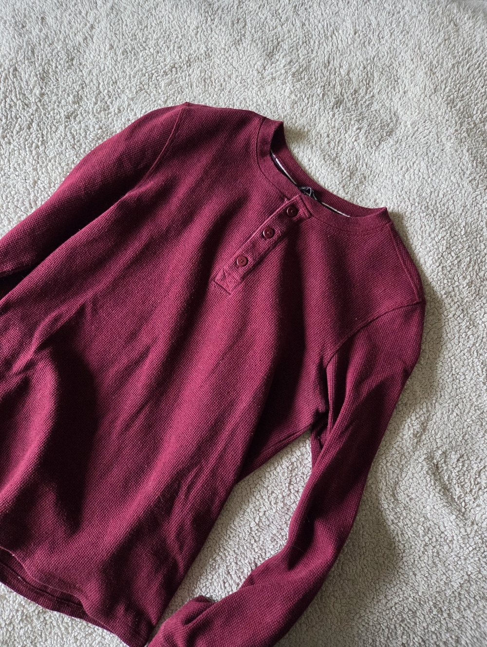 Wine Red Waffle Knit Thermal Henley